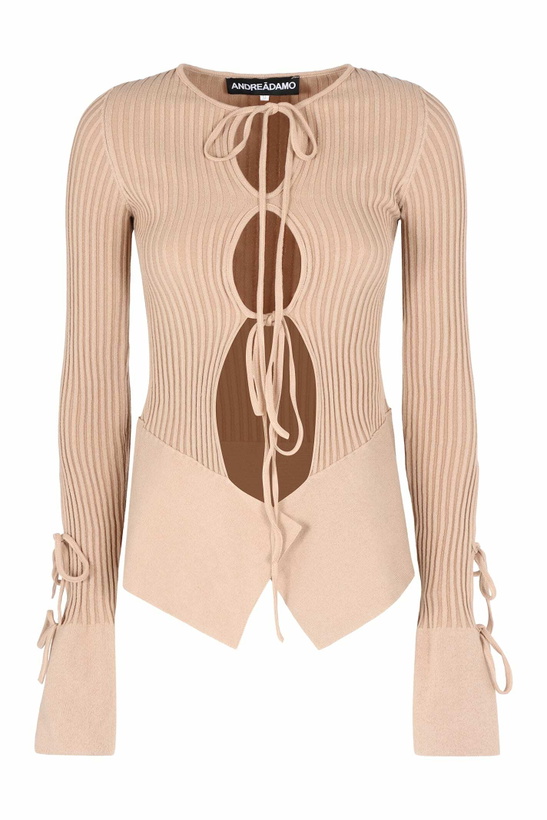 Photo: ANDREĀDAMO Long Sleeve Crop Topribbed Knit Top