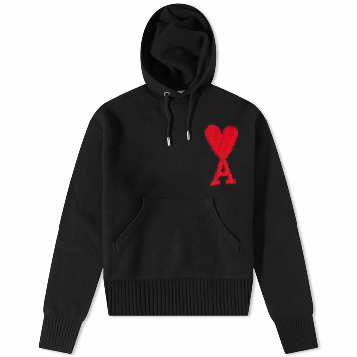 Photo: AMI Men's Large A Heart Knit Hoody in Black/Red