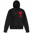 AMI Men's Large A Heart Knit Hoody in Black/Red