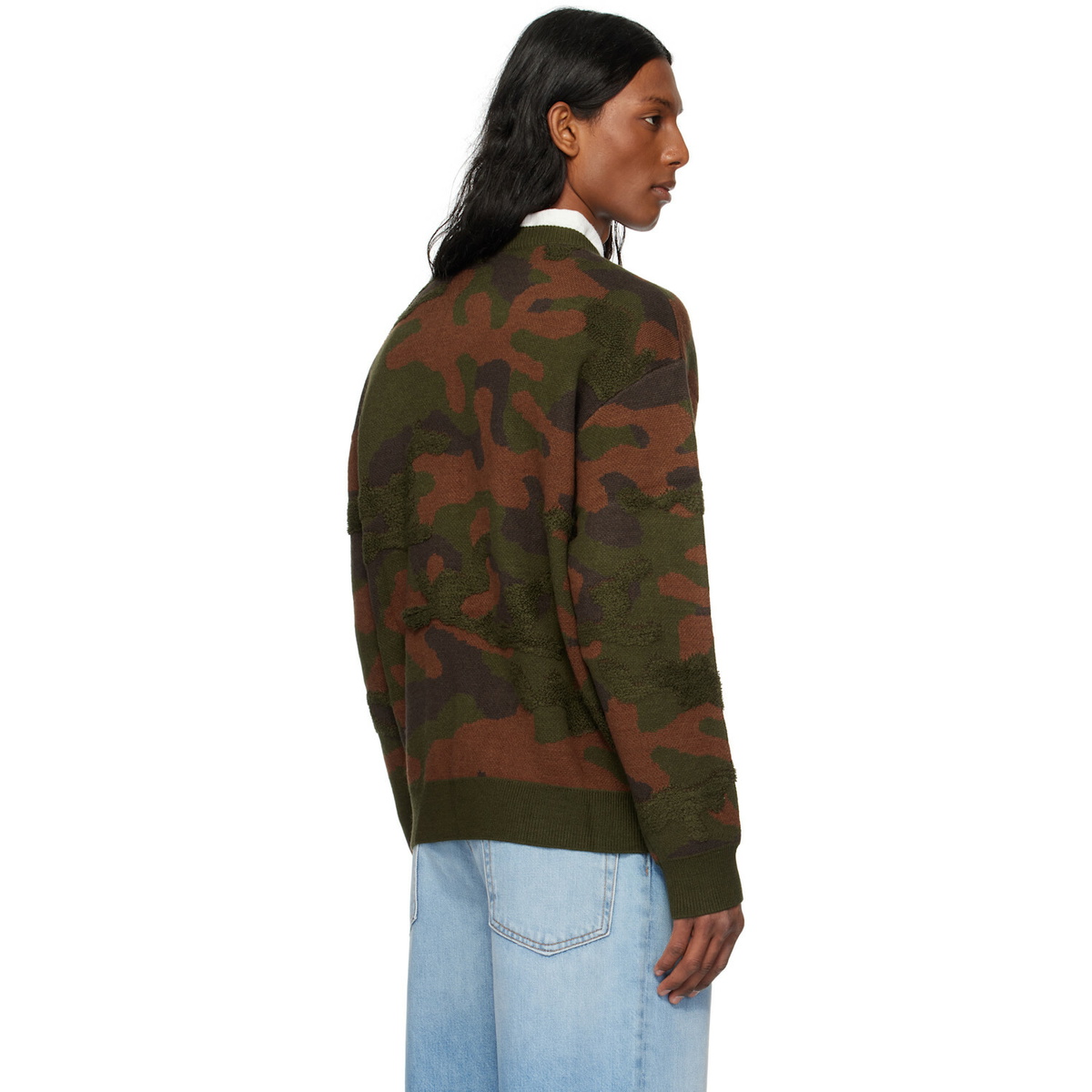 Dime Green & Brown Camo Chenille Knit Sweater