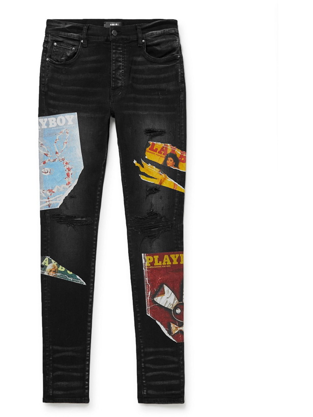 Photo: AMIRI - Skinny-Fit Distressed Printed Jeans - Black