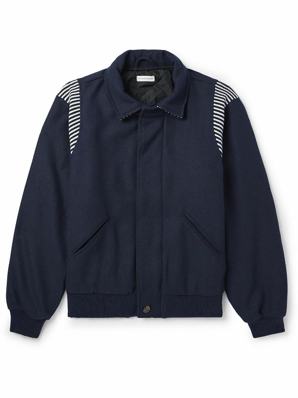 Photo: Pop Trading Company - Striped Panelled Jersey Varsity Jacket - Blue