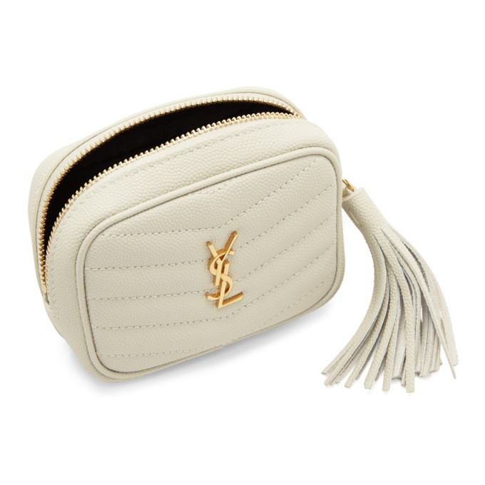 Saint Laurent Mini Lou Quilted Leather Camera Bag In Off-white