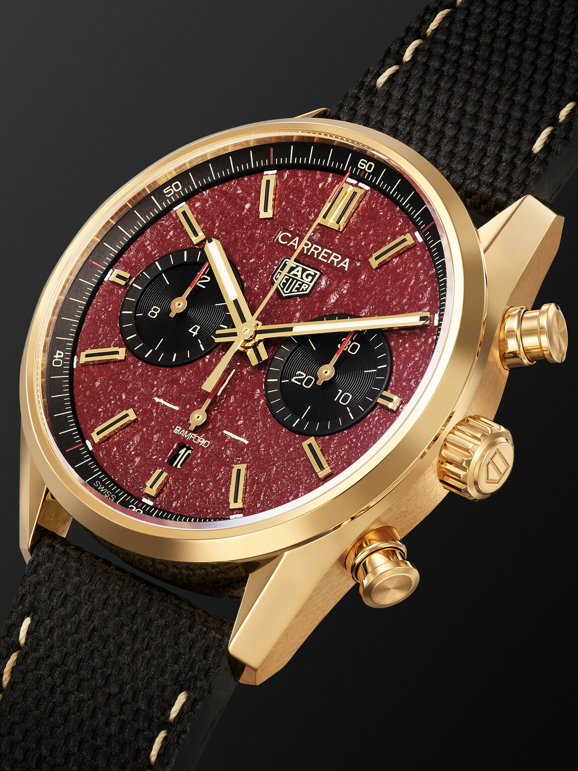 Bamford Watch Department - TAG Heuer Carrera Limited Edition Automatic 42mm 18-Karat Gold and Canvas Watch