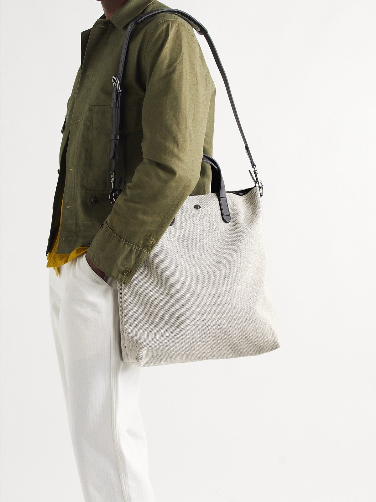 MISMO - Leather-Trimmed Cotton-Canvas Tote Bag Mismo