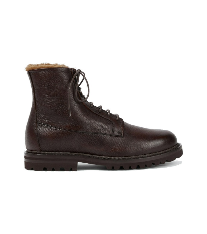 Photo: Brunello Cucinelli - Shearling-lined leather lace-up boots