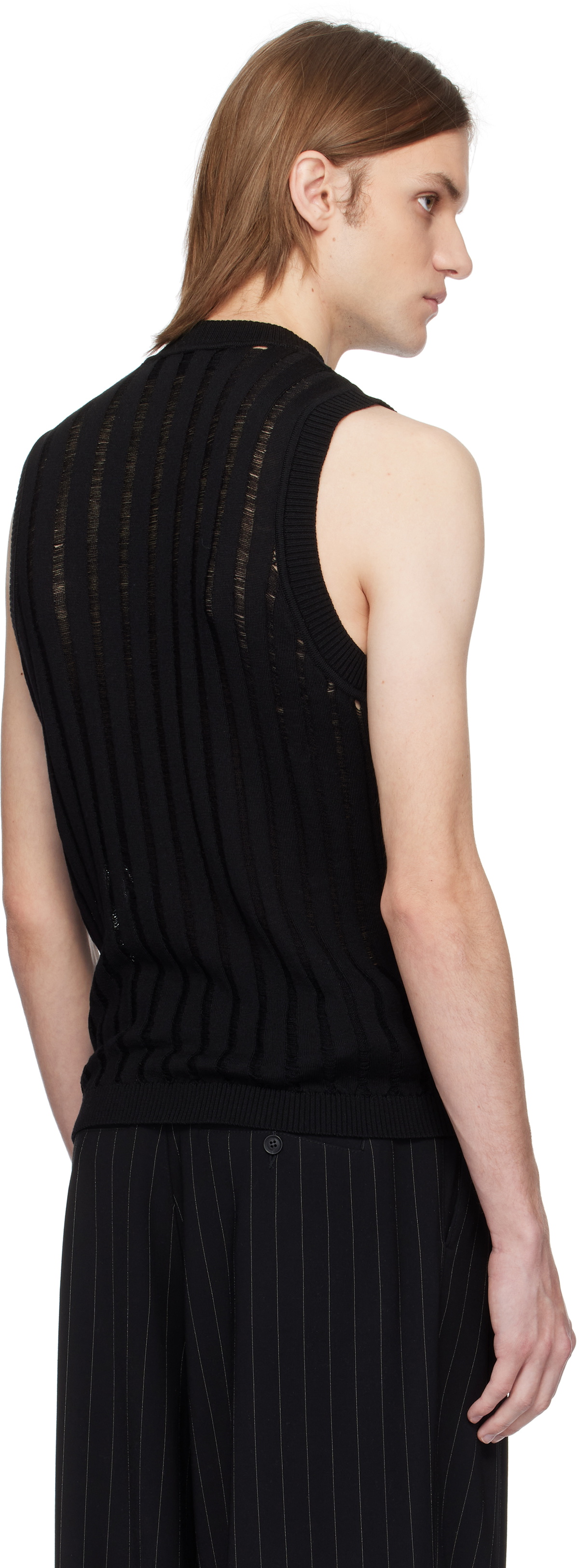 LGN Louis Gabriel Nouchi Black Ribbed Sleeveless Laddering Tank Top