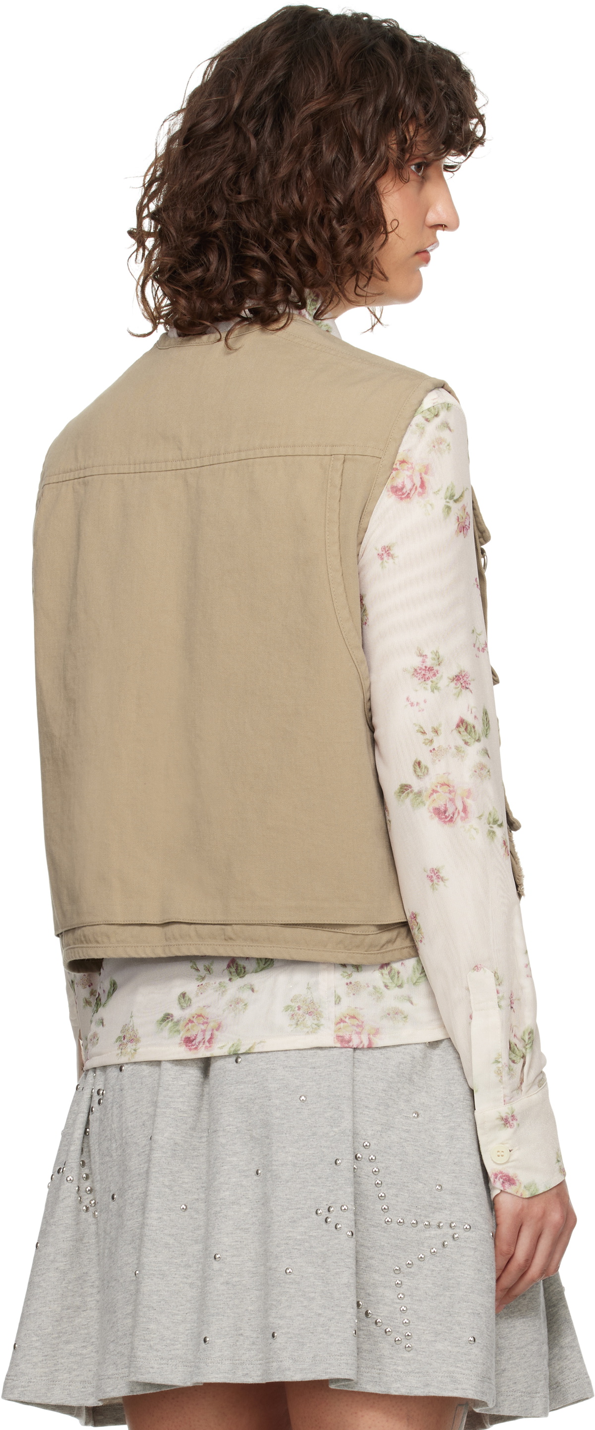 OPEN YY Beige Appliqué Cargo Vest