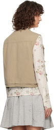 OPEN YY Beige Appliqué Cargo Vest