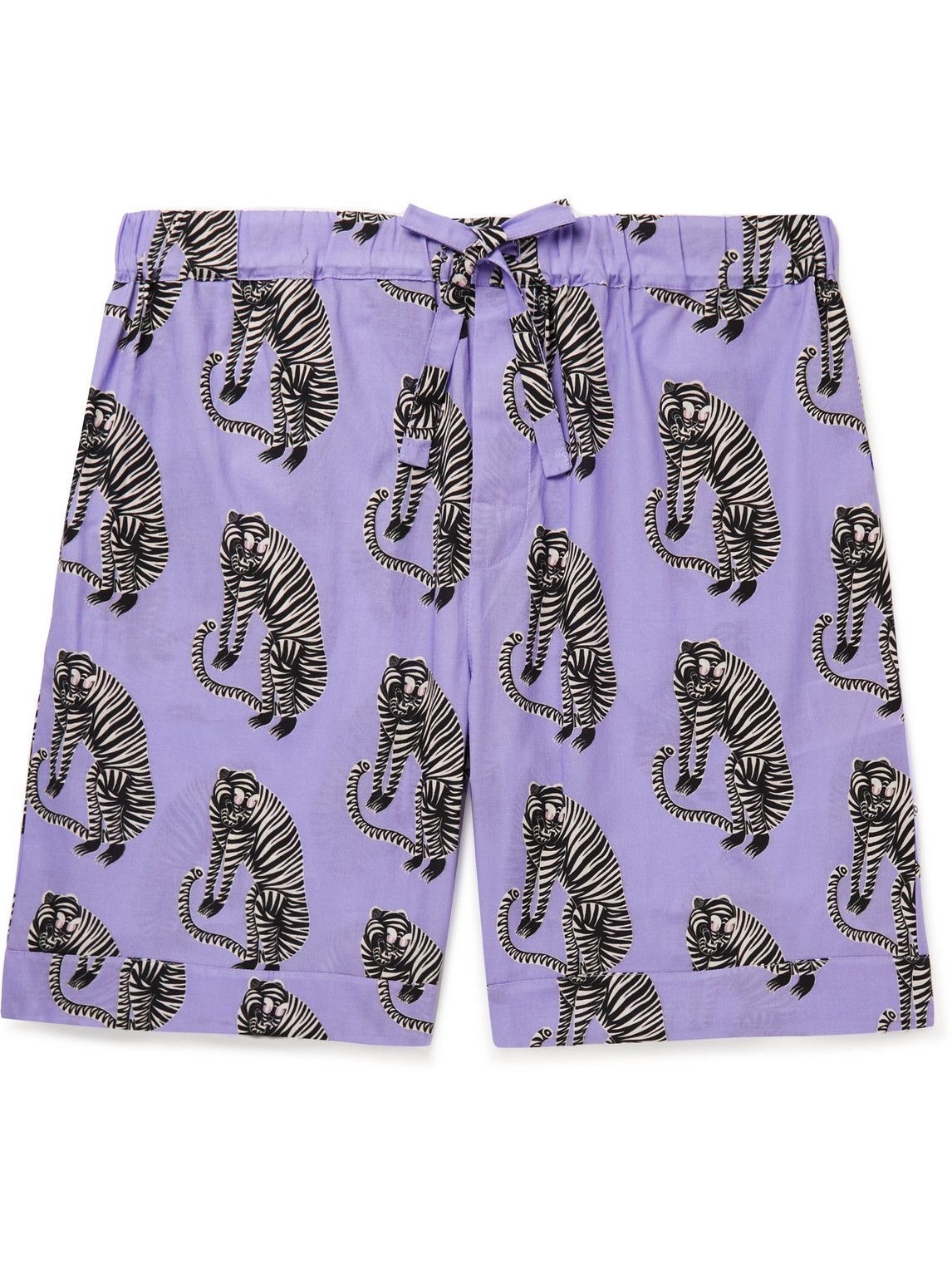 Photo: Desmond & Dempsey - Tiger Printed Organic Cotton-Poplin Pyjama Shorts - Purple