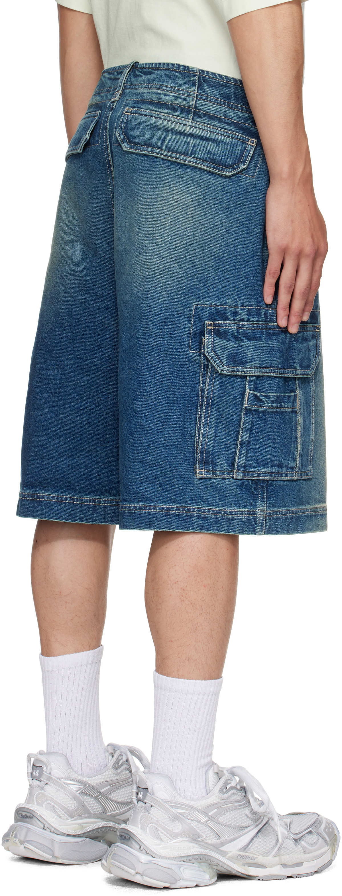 VETEMENTS Blue Hip-Hop Denim Cargo Shorts