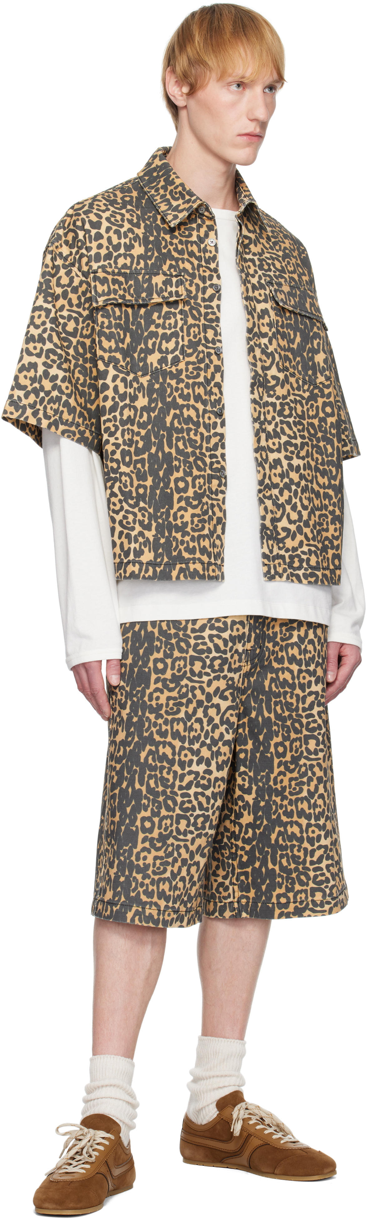 Rhude Beige Leopard Boxy Work Denim Shirt