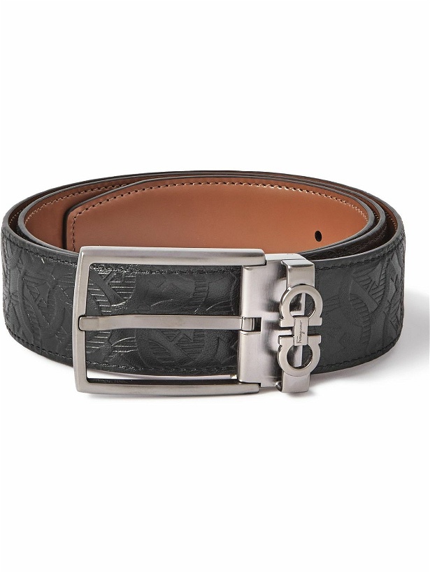 Photo: Salvatore Ferragamo - 3.5cm Reversible Debossed Leather Belt - Black