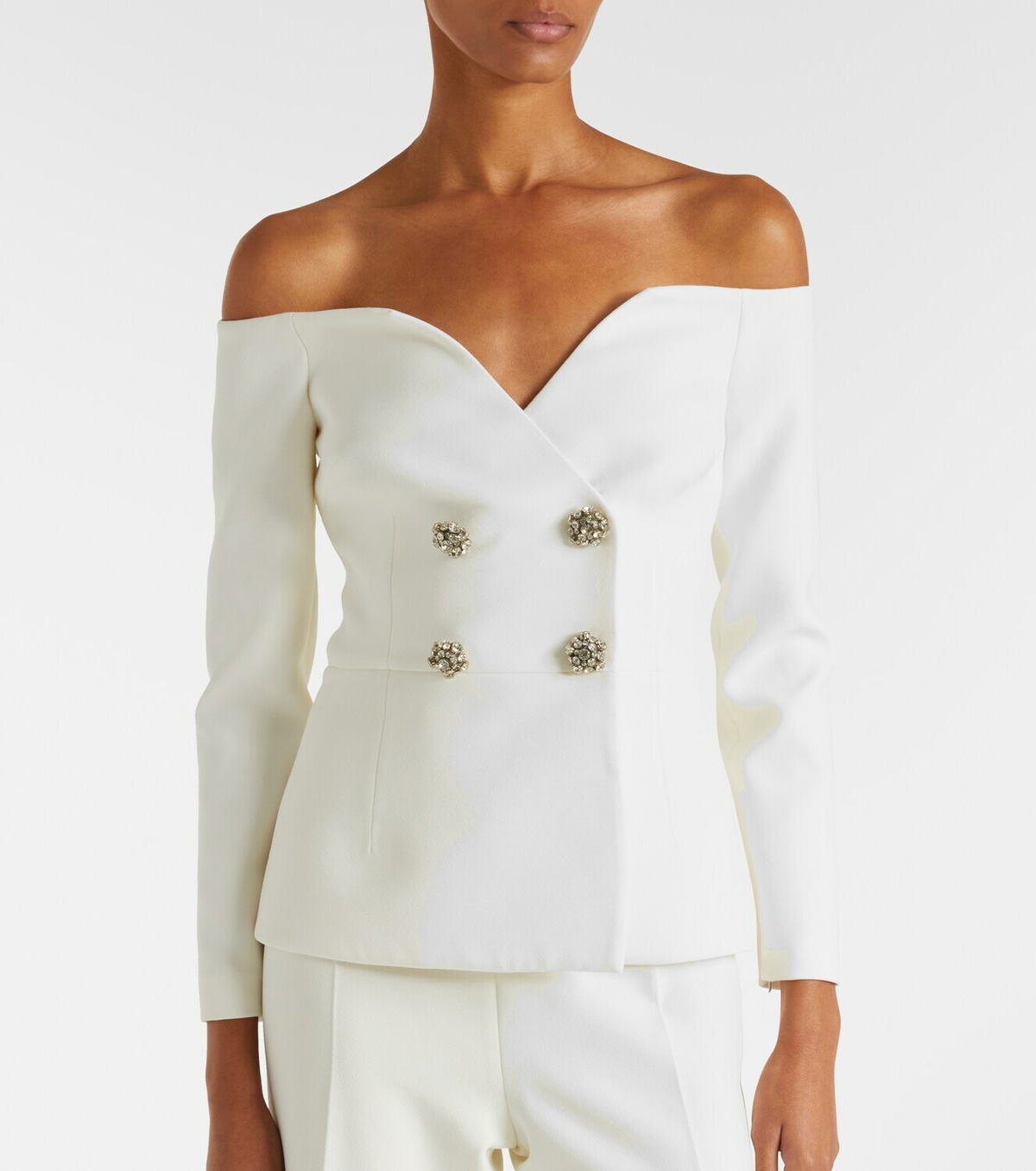 Safiyaa Bridal Kamile off-shoulder crêpe jacket