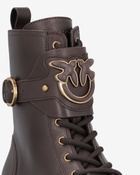 Pinko Leather Combat Boots With Branded Front Strap Peppercorn