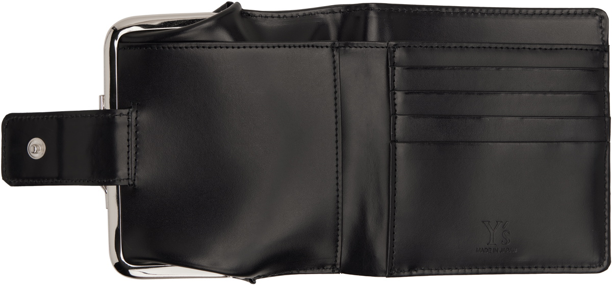 Y's Black Glossy Smooth Leather Small Wallet
