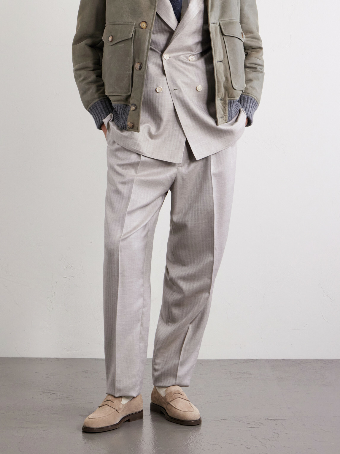 Brunello Cucinelli - Flex Suede Penny Loafers - Neutrals