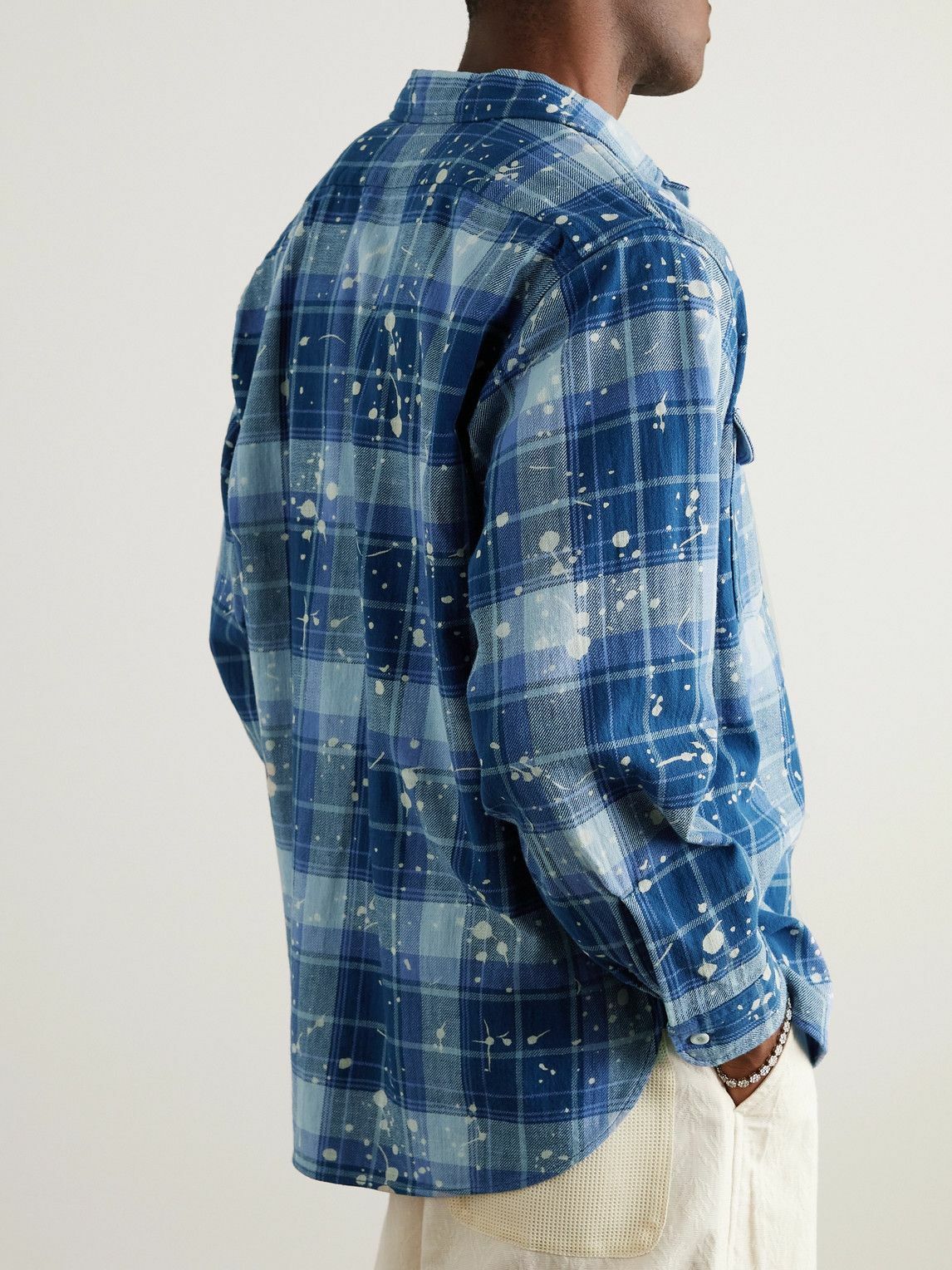 Beams Plus - Bleached Checked Cotton-Flannel Shirt - Blue Beams Plus