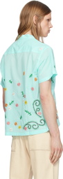 HARAGO Blue Embroidered Seaweed Shirt
