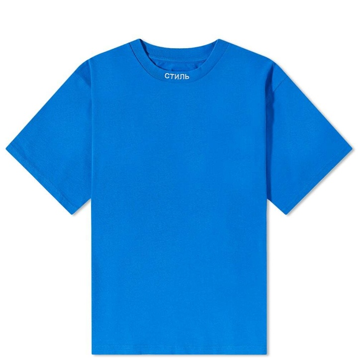 Photo: Heron Preston Men's CTNMB Collar Logo T-Shirt in Blue