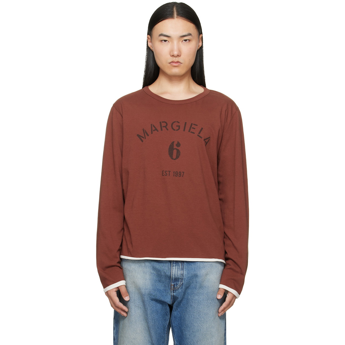 MM6 Maison Margiela Brown Long-Sleeved Reversible T-shirt