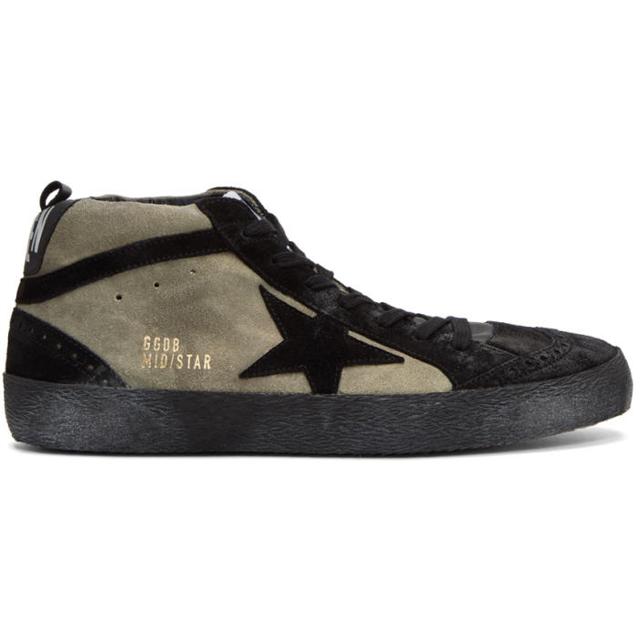 Photo: Golden Goose Black and Grey Suede Mid Star Sneakers 