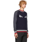 Fendi Navy and Grey Striped Bag Bugs Sweater