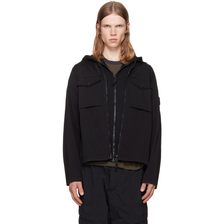 Photo: Stone Island Black 1200010 Cotton Organic Satin Overshirt