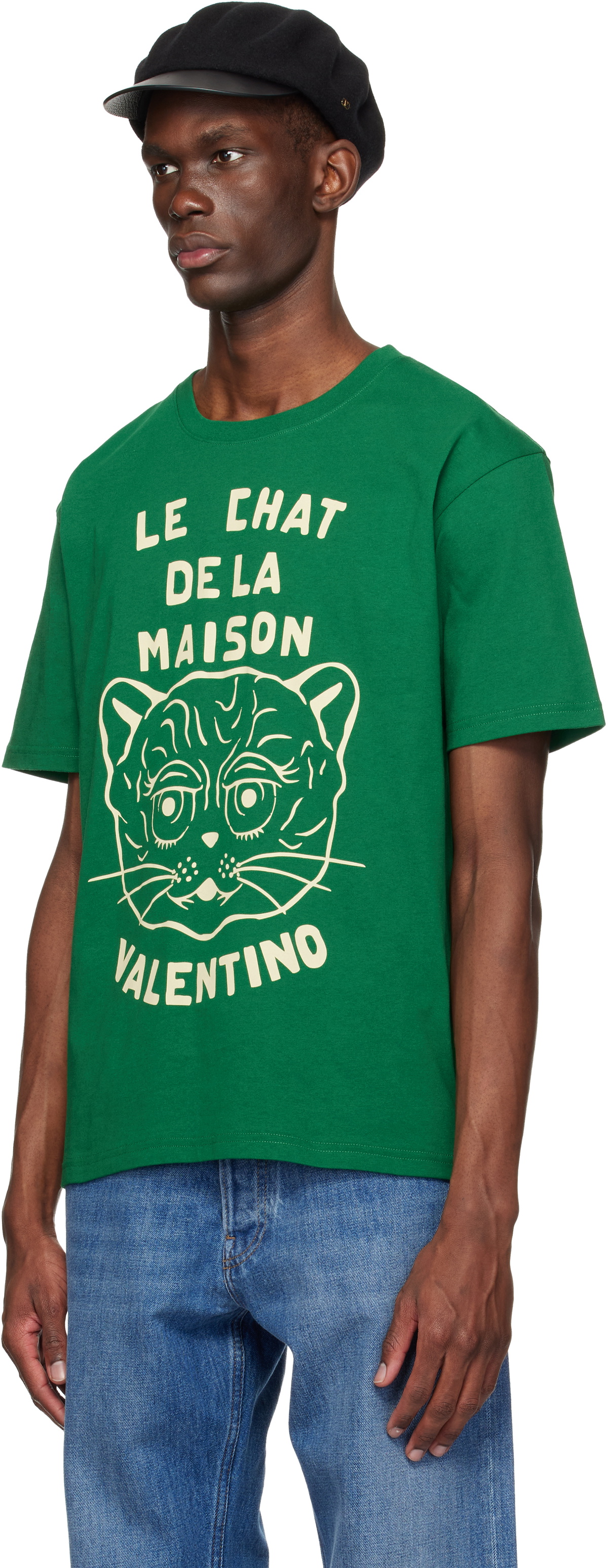 Valentino Green Cotton 'Le Chat De La Maison' Print T-shirt