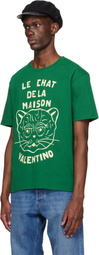 Valentino Green Cotton 'Le Chat De La Maison' Print T-shirt