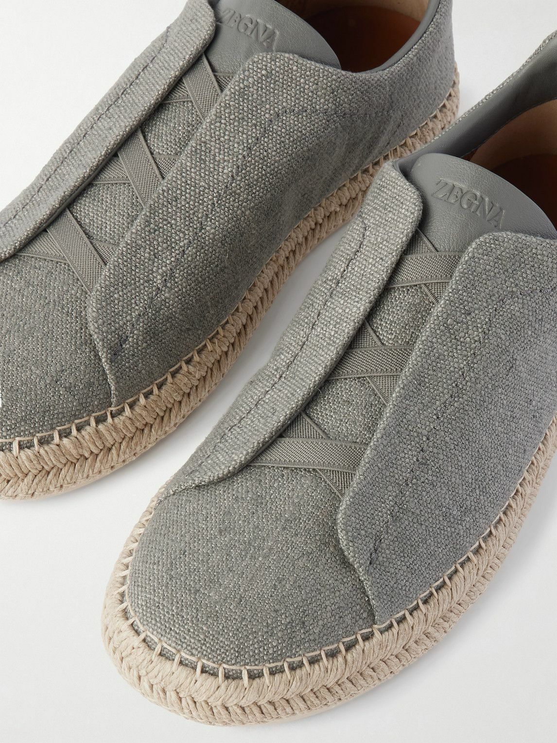 Zegna - Triple Stitch™ Leather-Trimmed Canvas Slip-On Sneakers - Gray