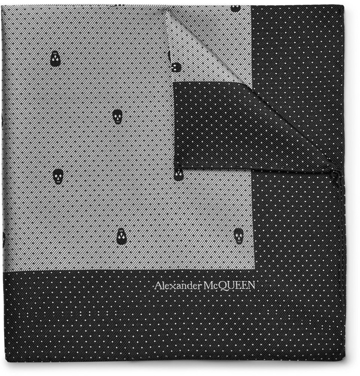 Photo: Alexander McQueen - Embroidered Skull and Polka-Dot Jacquard Silk-Twill Pocket Square - Men - Black