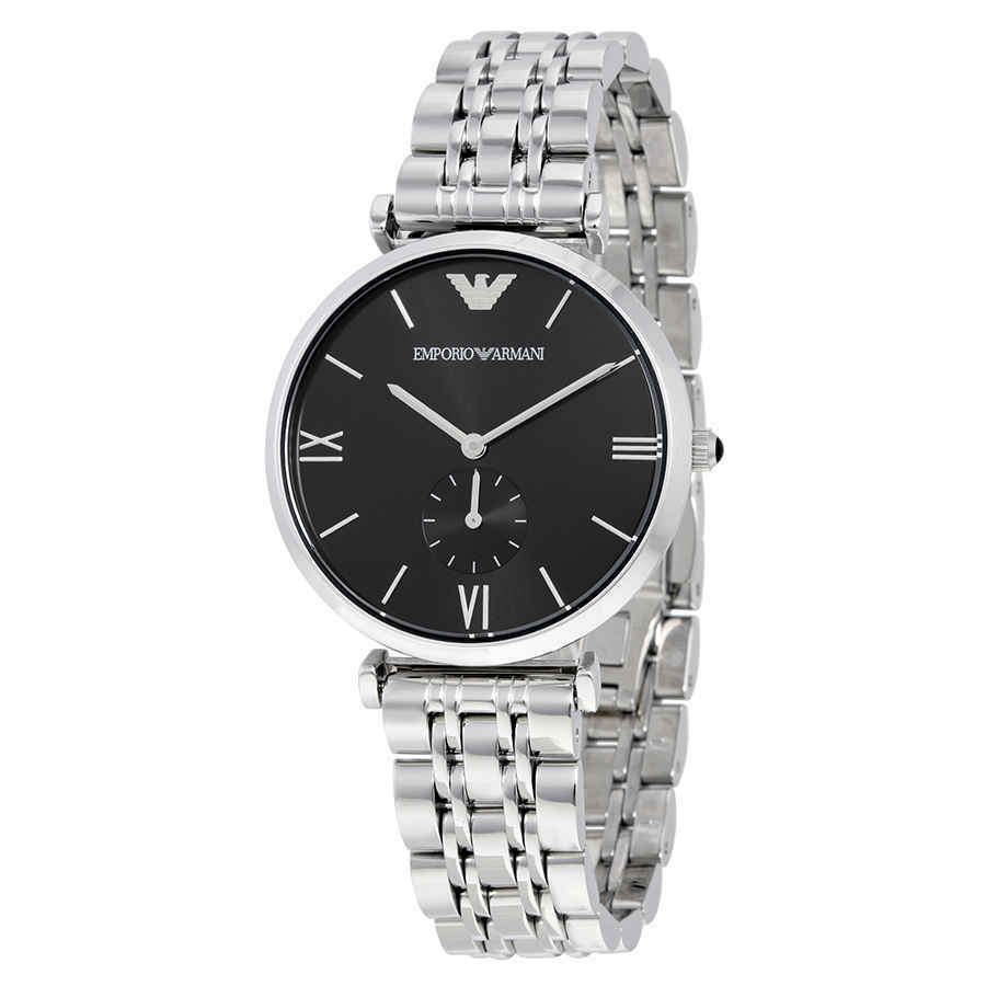Emporio Armani Retro Black Dial Stainless Steel Mens Watch AR1676
