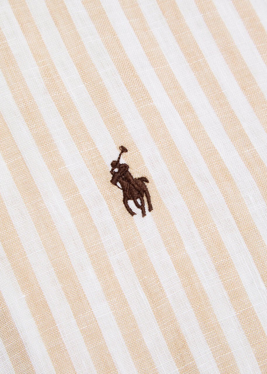 Polo Ralph Lauren Logo-embroidered Striped Cropped Linen Shirt White