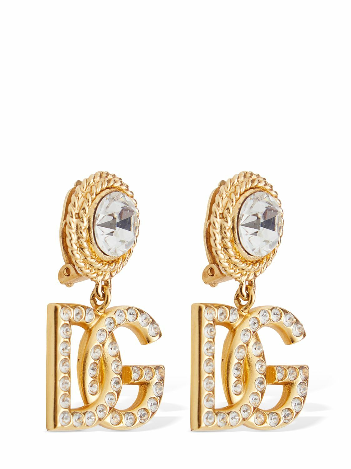 【送料&関税込】Dolce & Gabbana Crystal Logo Earrings Earrings with DG logo and rhinestones in Gold for Women
