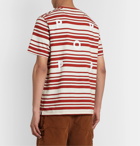 Pop Trading Company - Logo-Print Striped Cotton-Jersey T-Shirt - Red