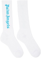 Palm Angels White & Blue Classic Logo Socks