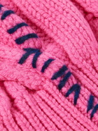 Marni - Embroidered Cable-Knit Virgin Wool Balaclava - Pink
