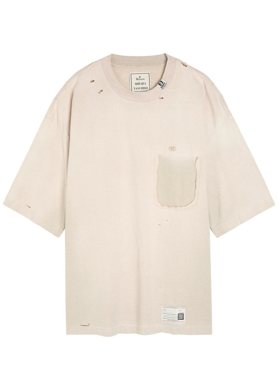 Maison Mihara Yasuhiro Distressed Cotton T-shirt Beige