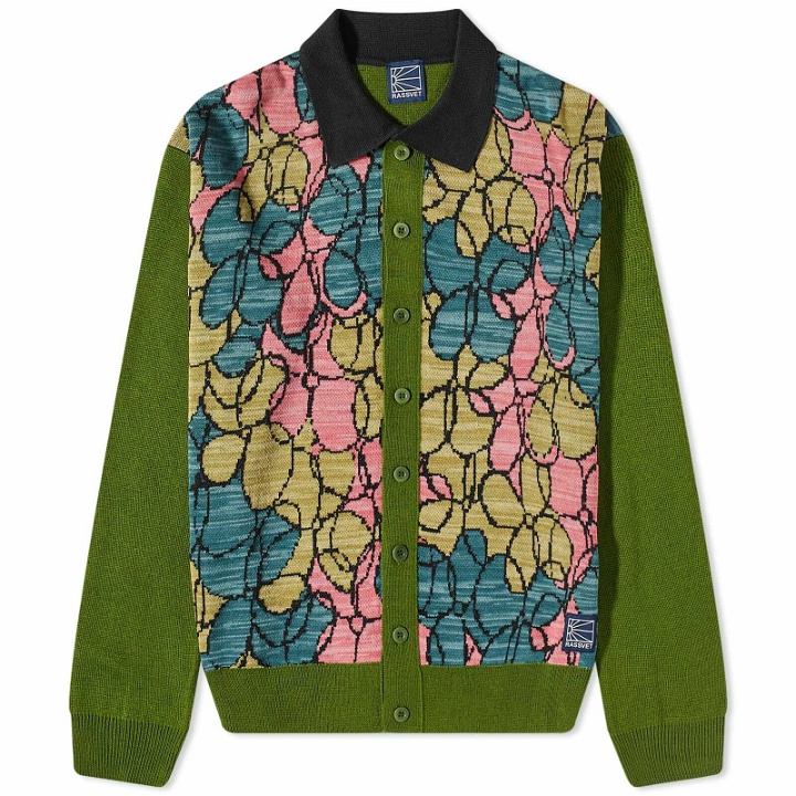 Photo: PACCBET Men's Floral Jaquard Cardigan in Green