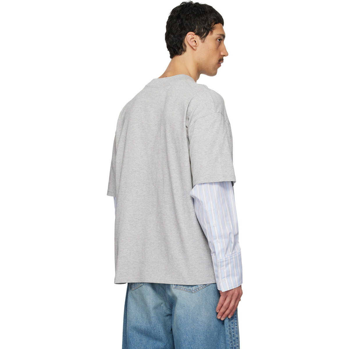 EGONlab Gray Sculpted Cotton Shirt T-shirt