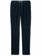 Brunello Cucinelli - Tapered Pleated Cotton-Corduroy Drawstring Trousers - Blue