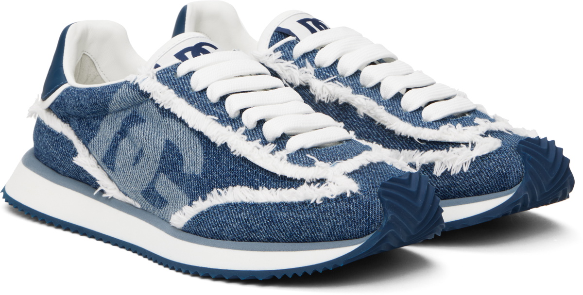 Dolce&Gabbana Blue Mixed-Material 'DG' Cushion Sneakers