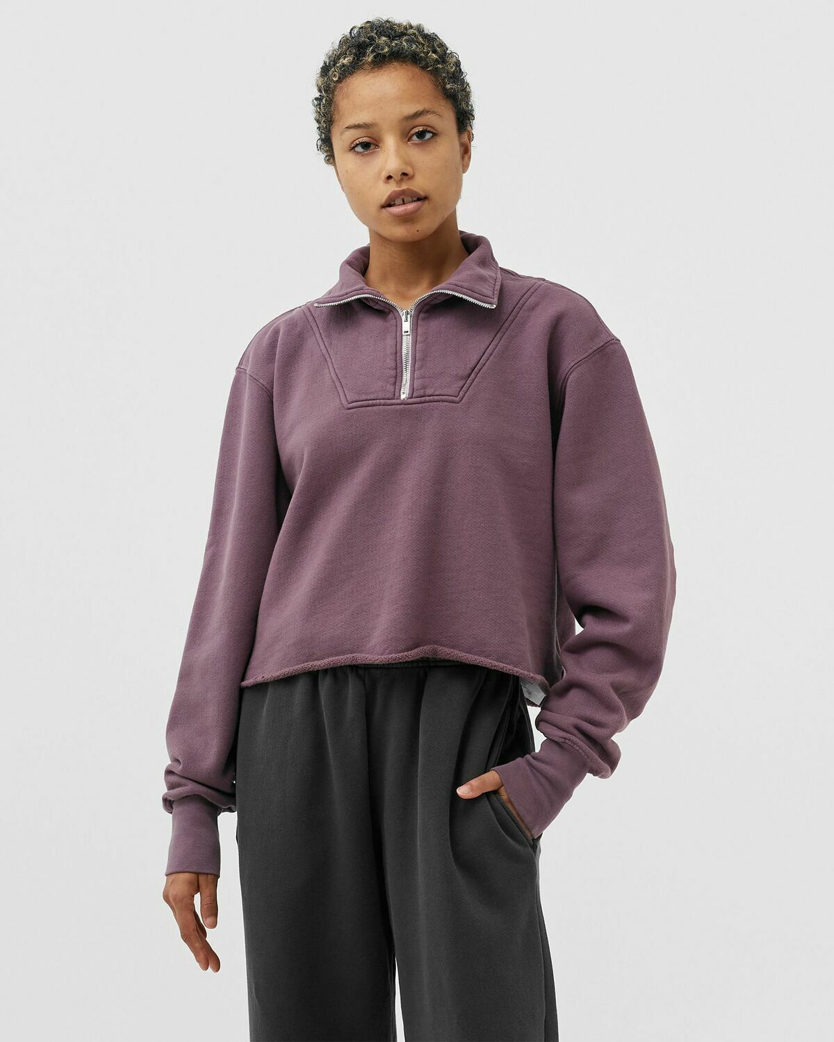 Les Tien Crop Half Zip Pullover Purple Half Zips