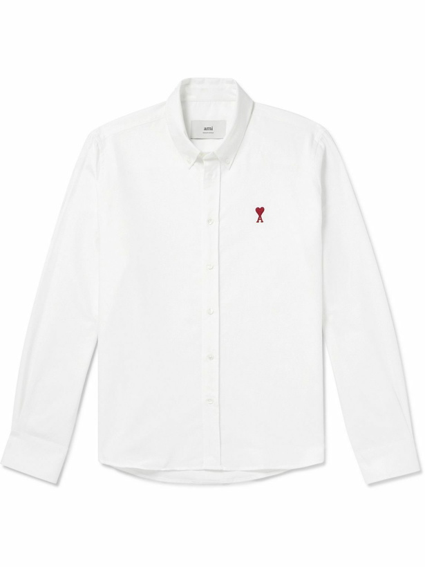 Photo: AMI PARIS - Button-Down Collar Logo-Embroidered Cotton Oxford Shirt - White