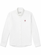 AMI PARIS - Button-Down Collar Logo-Embroidered Cotton Oxford Shirt - White