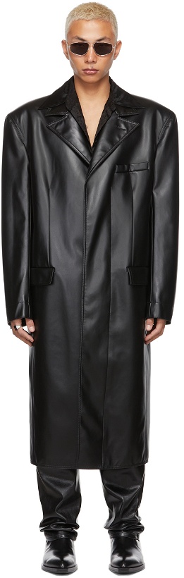 Photo: LU'U DAN SSENSE Exclusive Black Faux-Leather Tailored Coat