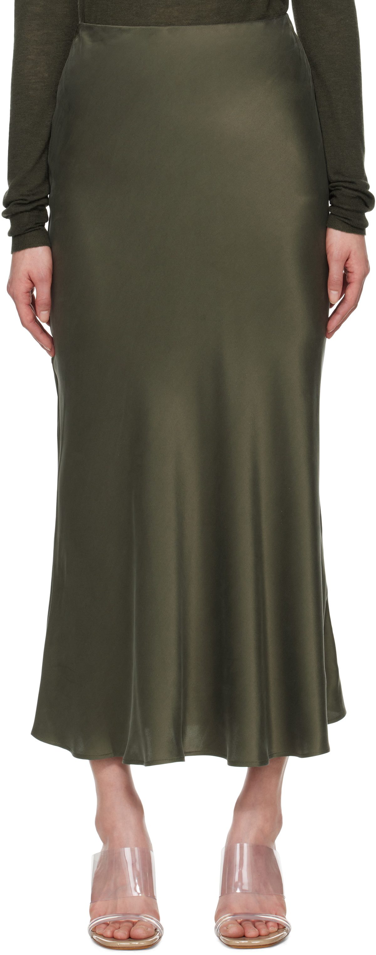 Silk Laundry Green Long Bias Cut Maxi Skirt