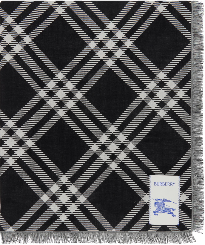 Photo: Burberry Black & White Wide Check Wool Silk Scarf