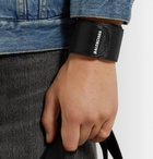 Balenciaga - Logo-Print Textured-Leather Snap Bracelet - Men - Black